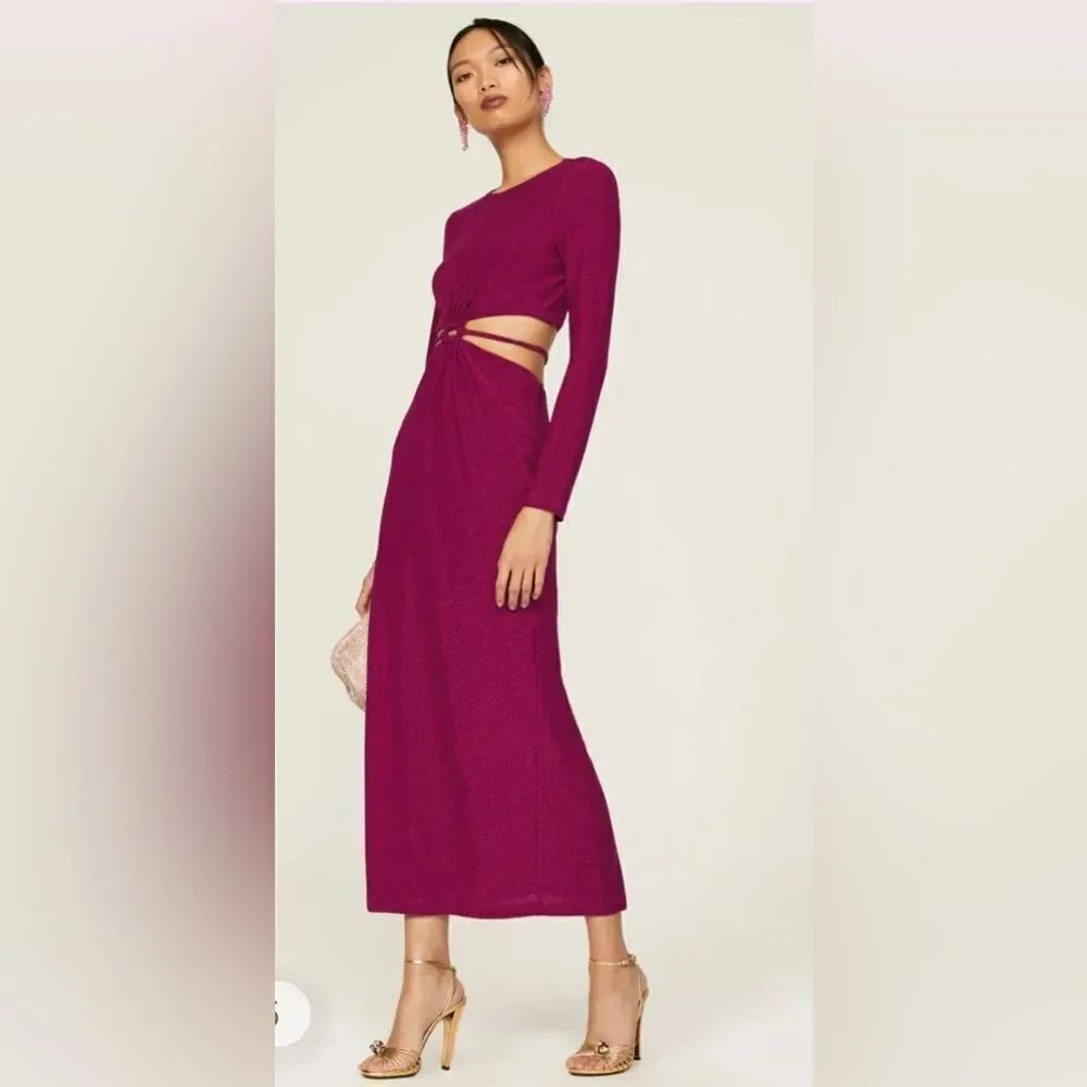 ML Monique Lhuillier Purple Metallic Knit Dress Size 8